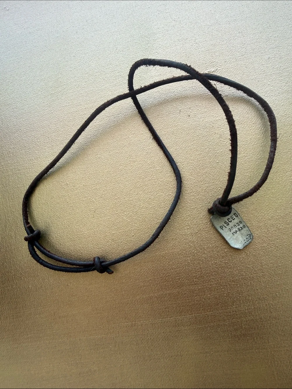 PISCES symbol handcrafted carved pewter pendant - brown leather cord necklace